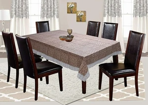 Checkered Design PVC 6 Seater Dining Table Cover (Light Brown, Size 152x228cm US - Picture 1 of 3