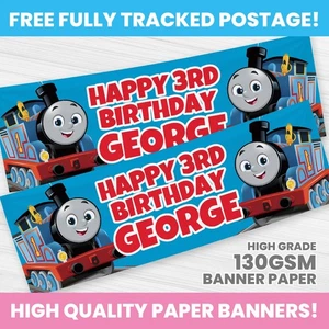 THOMAS TANK ENGINE BIRTHDAY BANNER PERSONALISED ANY NAME PHOTO PARTY BANNERS - Picture 1 of 3