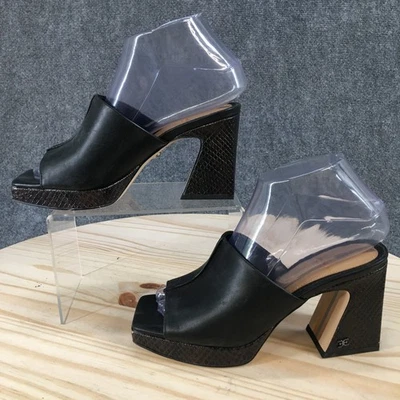 Sandalias Sam Edelman para mujer 6 M Wilton plataforma deslizable cuero negro tacones en bloque Foto 1 de 4