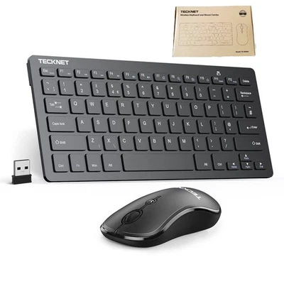 TECKNET mini Wireless Keyboard Mouse Set 2.4G Cordless USB Dongle Battery, Black - Image 1 of 4