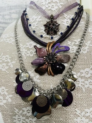 Lote de 4 collares de moda 1-1928 gargantilla de diamantes de imitación amatista azul cristal de Murano boho Foto 1 de 4