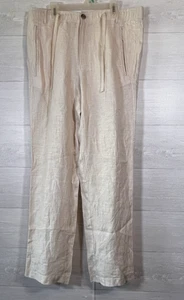 Club Room Luxury 100% Linen Pants Pockets Natural Khaki Beige Mens Size Medium - Picture 1 of 10