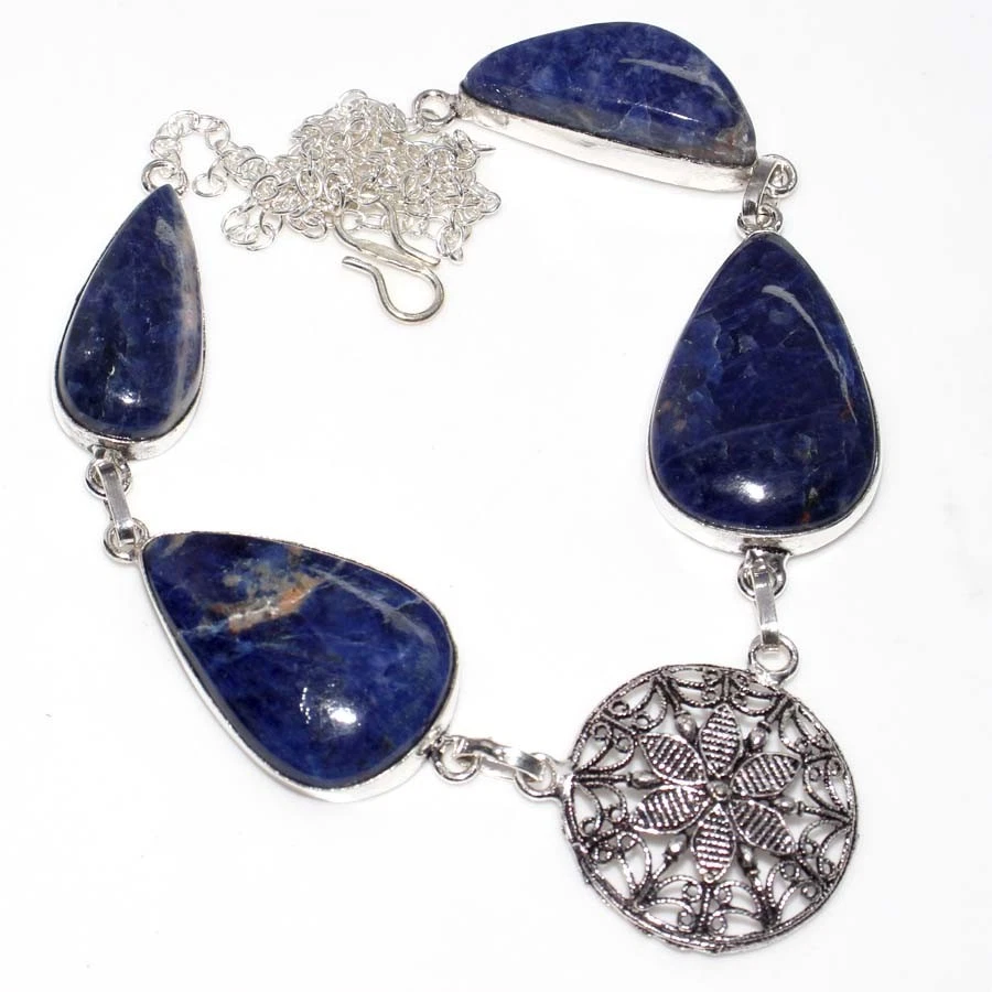 Collar de sodalita decente enchapado en plata 925 talla 20" JW Foto 1 de 3