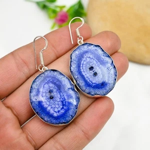 Purple Solar Quartz Gemstone Earring 925 Sterling Silver Handmade Jewelry Gift - Picture 1 of 5