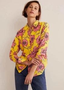 Boden Pure Silk Button Up Shirt Lemon Fizz Peony Bloom Print Damen 2 Neu L2S - Bild 1 von 7
