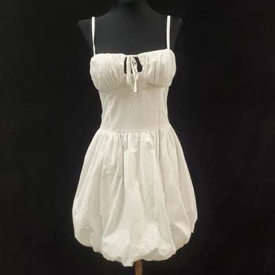 Hollister Womens Bubble Hem Milkmaid Babydoll Mini Dress Size S White Coquette - Image 1 of 4