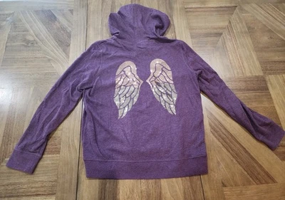 Sudadera con Capucha con Cremallera Victorias Secret Talla Grande Púrpura Lentejuelas Alas de Ángel Bling Foto 1 de 4