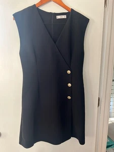 NICE! Mango MEDIUM Black V-Neck Dress With Gold Buttons - Picture 1 of 4