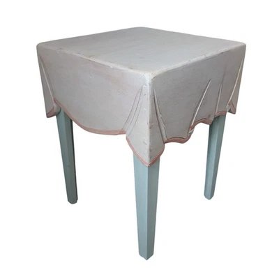 Mesa auxiliar vintage drapeada madera trompe L'oeil crema menta melocotón 20x15x15 Foto 1 de 4