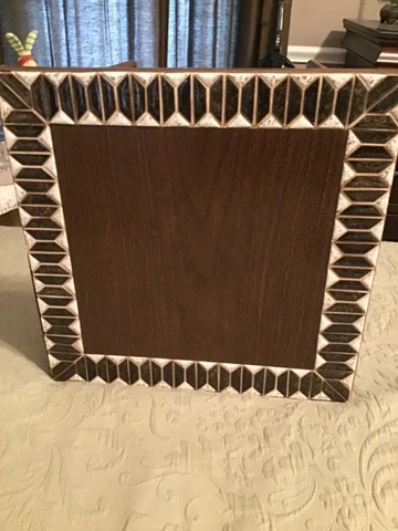 Mid-Century Hollywood Regency Woodgrain Laminated / Tile Border Wood Side Table Cover