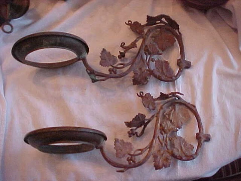 PAIR of 1860's Cornelius Baker Kerosene Wall Sconces or Light Fixture Arms Cover