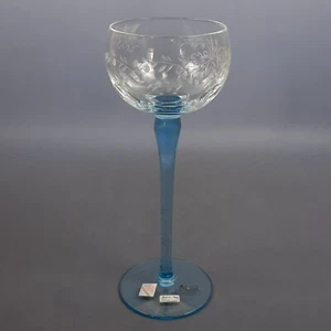 Vaso Vetro Murano Soffiato Fiori Incisi Firmato Calice Azzurro Trasparente 1970 - Foto 1 di 11