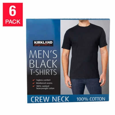  Kirkland Men's 6-pack Black 100% Cotton Crew Neck T-shirt FREE SHIPPING! - Image 1 of 4