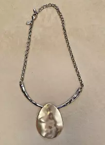 Chico's Gold Tone Hammered Metal Chain Link Pendant Necklace - Picture 1 of 4