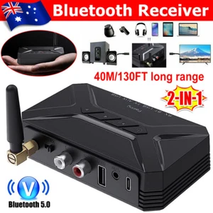 Bluetooth Receiver 2IN1 Wireless Audio Transmitter AUX RCA HiFi Music Adapter - Picture 1 of 12