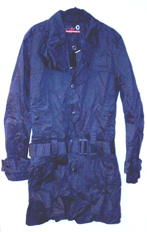 Gabardina GSUS para hombre chaqueta con cinturón negra multi bolsillo larga mezcla de algodón L Foto 1 de 2