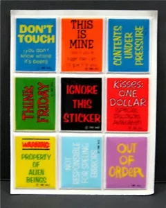 3 Comic Cute Sayings Signs 1982 AGC Puffy Sticker Sheets Old Store Stock - Picture 1 of 1
