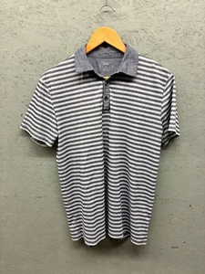 Camisa Polo DKNY Para Hombre M Gris Blanco Rayas Manga Corta Cambray - Imagen 1 de 7