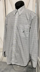 Nautica Striped Button Down Dress Shirt Medium Pocket Light Blue White Men’s - Picture 1 of 5