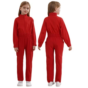 Kids Girls Mechanic Jumpsuit Coveralls Long Sleeve Cargo Pants with Pockets - Picture 1 of 70