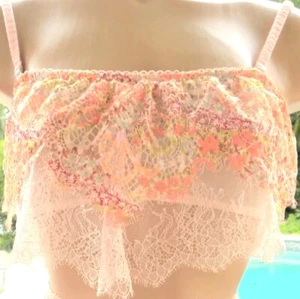 Victorias Secret Rare Vintage bralette bandeau peach cami floral M ruffled Lace - Picture 1 of 2