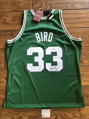 Larry Bird Celtics Signed Green Mitchell & Ness Swingman Jersey PSA witnessed - Image 1 of 4