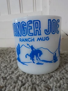 Vtg Ranger Joe Ranch Mug Hazel Atlas Glass Cowboy Cereal Advertising Cup Blue - Picture 1 of 9
