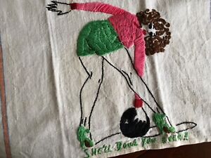 Vintage Cannon Risqué Naughty Girl Kitchen Towel EMBROIDERED Pin Up 1940’s