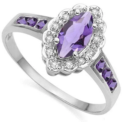 LINDO ANEL DE PRATA ESTERLINA 925 0,87 QUILATES TW AMETISTA E DIAMANTE GENUÍNO TAMANHO 7 - Imagem 1 de 2
