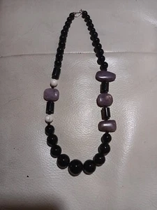 Jay King Mind Finds Onyx & Purple Agate 22' Inches 925 Clasp - Picture 1 of 3