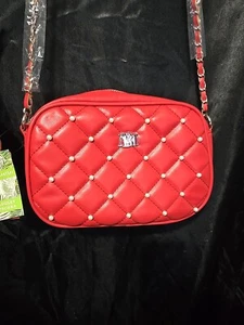 Bradley Mischka rote gesteppte Umhängetasche Handtasche mit Perlen (Geldbörse) - Bild 1 von 11