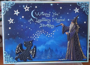 HANDMADE PERSONALISED PAGAN FANTASY MEN'S BIRTHDAY CARD MAGICAL WIZARD & DRAGON - Picture 1 of 3