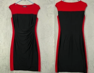 Lauren Ralph Lauren LRL Womens Black Dress Ruched Red Trim Size 4 Cap Sleeve - Picture 1 of 15