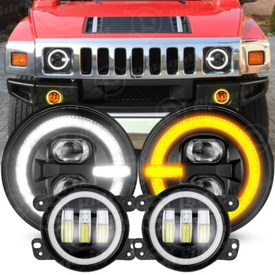 Kit combinado de faros antiniebla DRL y 4" para Hummer H2 H3T 06-10 Halo 7" pulgadas LED Foto 1 de 4