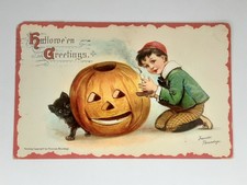 Halloween Post Card Frances Brundage Embossed Jack O Lantern Black Cat