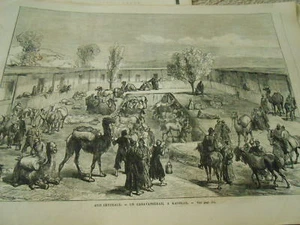 Gravure 1875 - Asie centrale Un Caravansérail à Kashgar - Foto 1 di 1