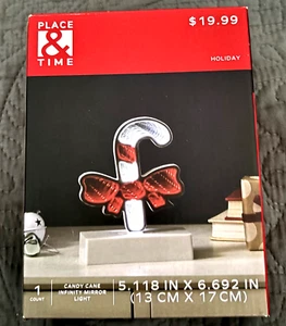 New - Place & Time Candy Cane Infinity Mirror LED Light- 5.11” X 6.69” - Battery - Picture 1 of 10