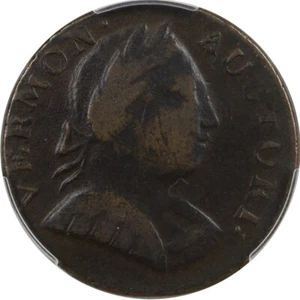 1787 Vermont Copper 1/2p RR-14 W2105 R3 Bust Right PCGS F15 Double Struck Furnac - Picture 1 of 6