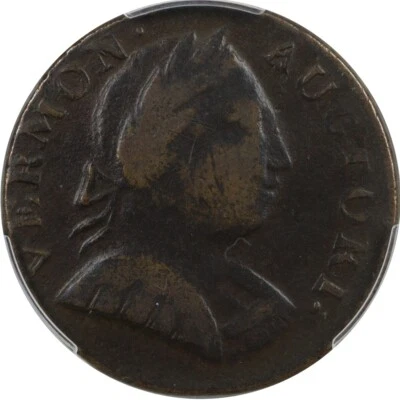 1787 Vermont Copper 1/2p RR-14 W2105 R3 Bust Right PCGS F15 Double Struck Furnac - Image 1 of 4