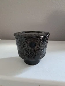 Voluspa EMPTY Glass Candle Holder Swirl Pattern Black Pedestal 5" Tall W/Lid - Picture 1 of 6
