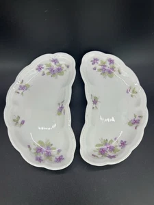 Bassett Limoges Austria Set Of 2  Porcelain Crecent Bone Dishes Flowers BN23 - Picture 1 of 7