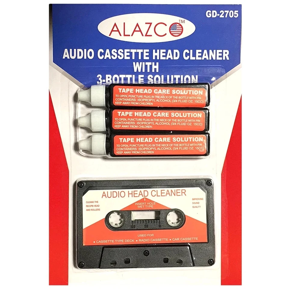 Audio Tape Cassette Head Cleaner W/ 3 Cleaning Fluids Care Wet Maintenance Kit B