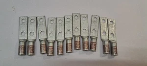 11 X Burndy YA2CL-2TC14E1 Two Hole #2 AWG 1/4" Stud Standard Crimp Lug - Picture 1 of 6