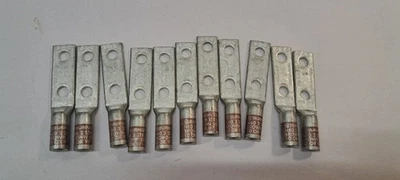11 X Burndy YA2CL-2TC14E1 Two Hole #2 AWG 1/4" Stud Standard Crimp Lug - Image 1 of 4