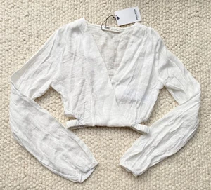 CAMICIA NUOVA CON ETICHETTE PULL & BEAR @ ASOS BIANCA RUSTICA RITAGLIATA RITAGLIATA MANICA LUNGA TOP XS 6 - Foto 1 di 6