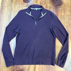 Burberry Men's 1/4 zip Pullover Shirt Large Cotton Brit Red Nova check T3-11 - Picture 1 of 5