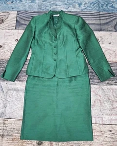 Le Suit Skirt Suit Two Piece Set Emerald Green Knee Length Skirt Women's Size 8 - Picture 1 of 10