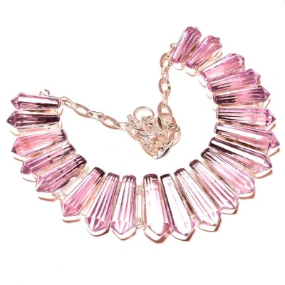 Ожерелье с розовым кунцитом в форме карандаша и драгоценных камней ручная работа помолвка подарок ювелирные изделия 18 дюймов - Изображение 1 из 4