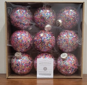 Wondershop Large Multicolored Sparkle Ornaments Set of 9 Shatter Resistant - Picture 1 of 4