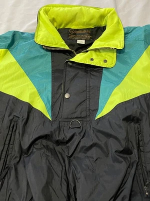 DESCENTE Vtg 80's Ski Jacket Pullover Black Colorblock - Image 1 of 4